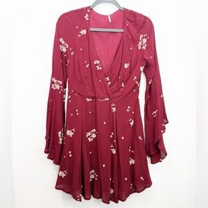 Free People Jasmine Embroidered Kimono Dress Burgundy Size 6